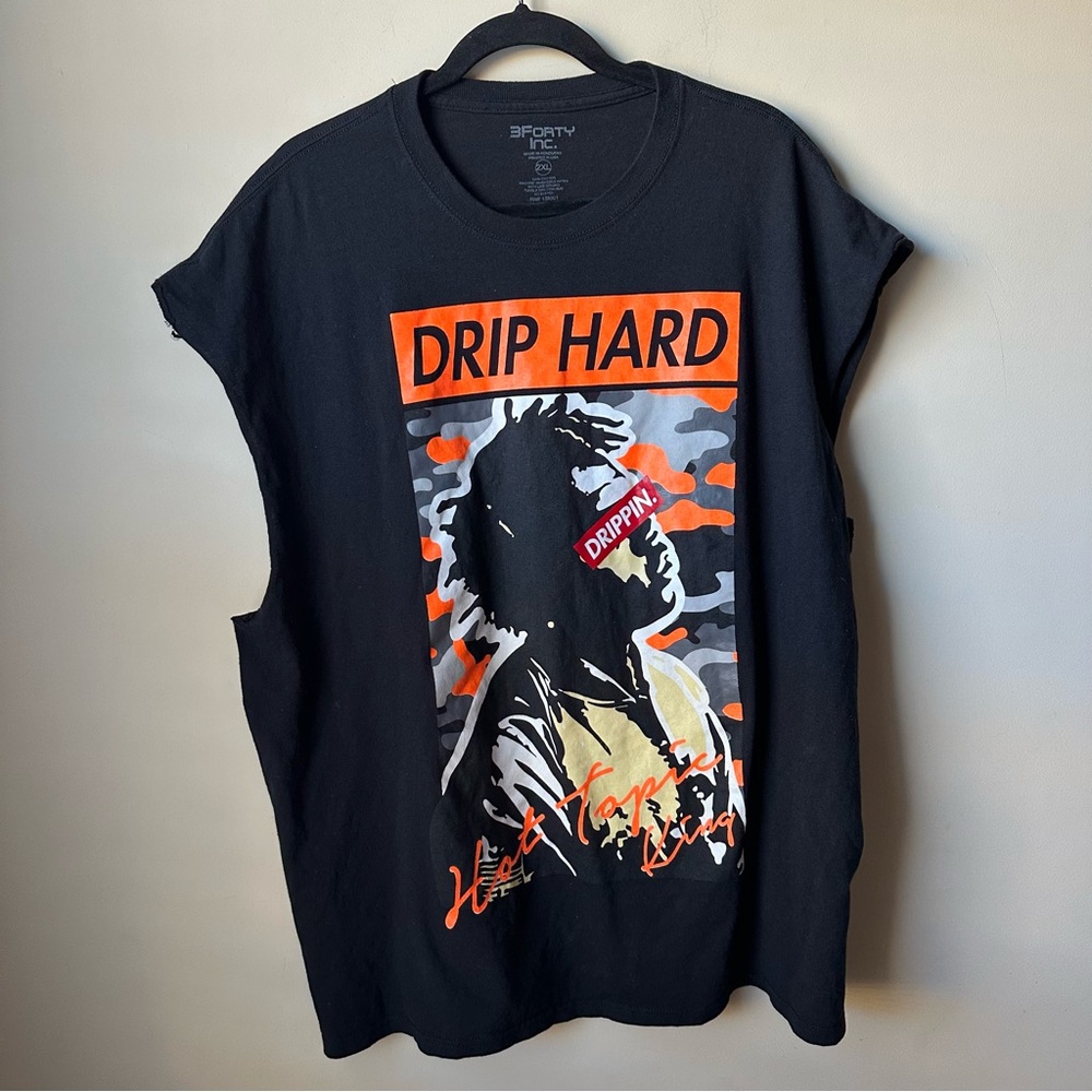 3forty Drip Hard Grunge King Graphic T-shirt Cut Off Sleeves Sz 2XL Muscle Tee